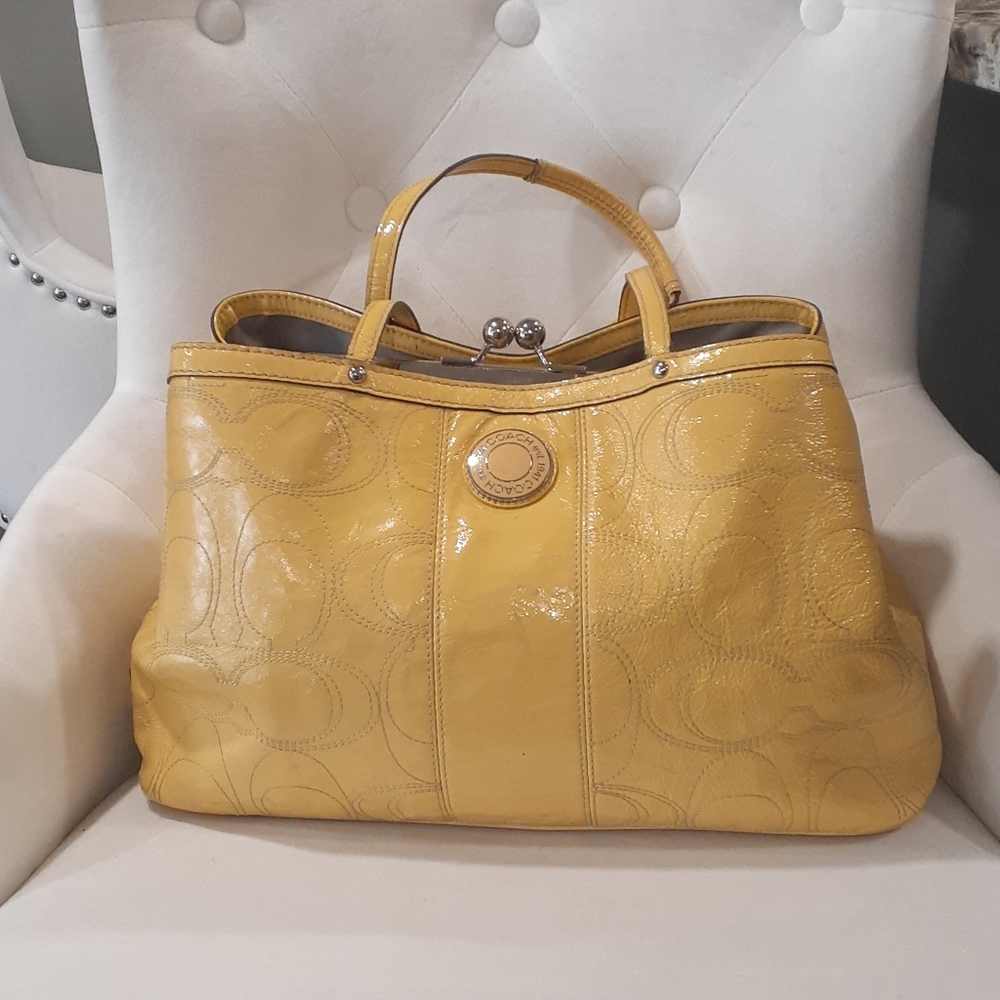 Coach yellow patten leather shoulder bag